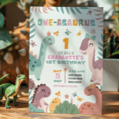 Invitation d'anniversaire 1 an fille pastel dinosa