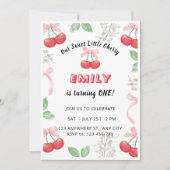 Invitation d'anniversaire 1 an Fille Rose Cerises (Devant)