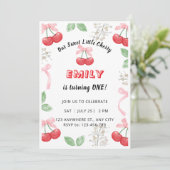 Invitation d'anniversaire 1 an Fille Rose Cerises (Debout devant)