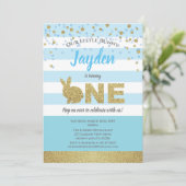 Invitation d'anniversaire 1 an garçon lapin bleu e (Debout devant)