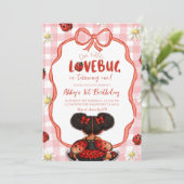 Invitation d'anniversaire 1 an Gingham Red Ladybug (Debout devant)