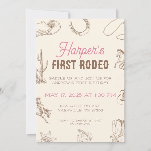 Invitation d'anniversaire 1 an Mon Premier Rodéo F (Devant)