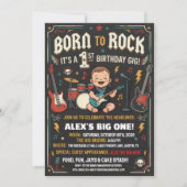 Invitation d'anniversaire 1 an 'Née pour le Rock' (Devant)