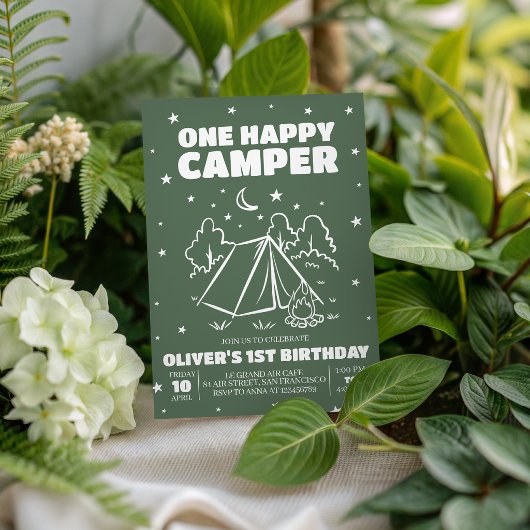 Invitation d'anniversaire 1 an "One Happy Camper"