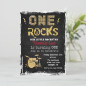 Invitation d'anniversaire 1 an One Rocks Rockstar (Debout devant)
