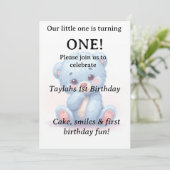 Invitation d'anniversaire 1 an Ourson Bleu (Debout devant)