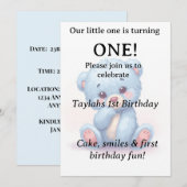 Invitation d'anniversaire 1 an Ourson Bleu (Devant / Derrière)
