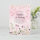 Invitation d'anniversaire 1 an Papillon Fleur Sauv (Debout devant)