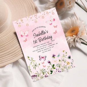 Invitation d'anniversaire 1 an Papillon Fleur Sauv