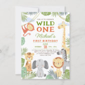 Invitation d'anniversaire 1 an plat avec des anima (Devant)
