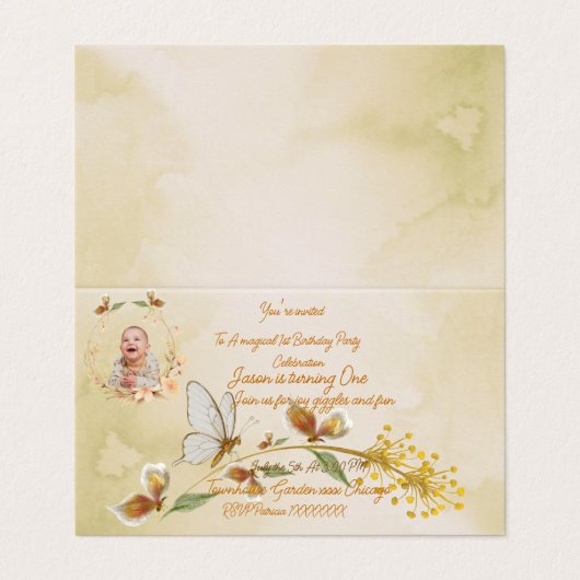 Invitation d'anniversaire 1 an pour bébé  (Outside Unfolded)