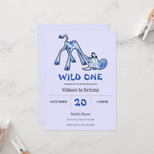 Invitation d'anniversaire 1 an pour girafe tacheté