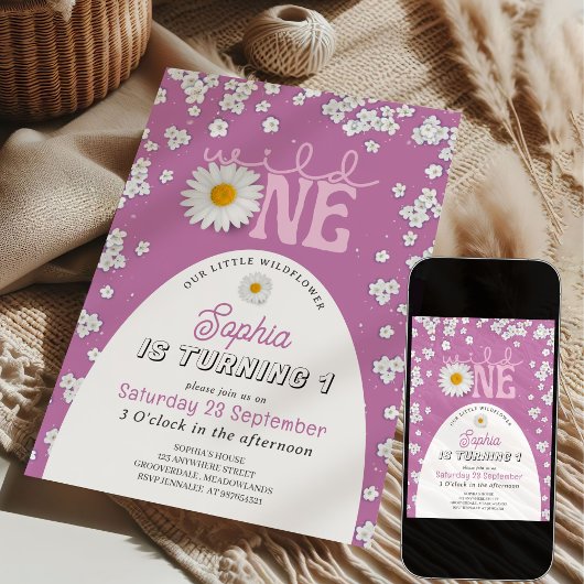 Invitation d'anniversaire 1 an Purple Wild One Dai