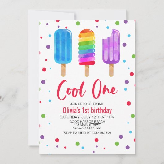 Invitation d'anniversaire 1 an Rainbow Ice Pops Co (Devant)