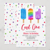 Invitation d'anniversaire 1 an Rainbow Ice Pops Co (Devant / Derrière)