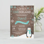 Invitation d'anniversaire 1 an Rustique Hiver Oned (Debout devant)