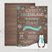 Invitation d'anniversaire 1 an Rustique Hiver Oned (Devant / Derrière)