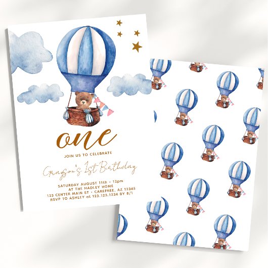 Invitation d'anniversaire 1 an Teddy Bear Boy