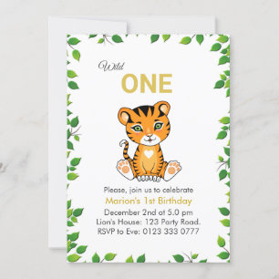 Invitation d'anniversaire 1 an Tigre Mignon Sauvag
