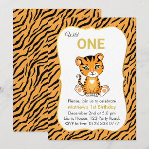 Invitation d'anniversaire 1 an Tigre Mignon Sauvag