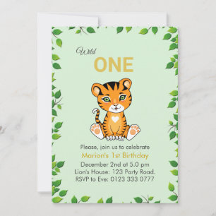 Invitation d'anniversaire 1 an Tigre Sauvage Migno