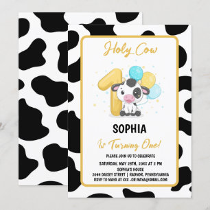 Invitation d'anniversaire 1 an Vache Sainte Je sui