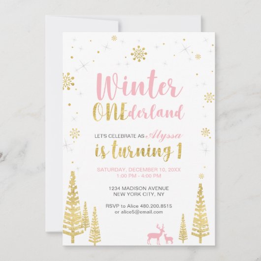 Invitation d'anniversaire 1 an Winter Onederland - (Devant)
