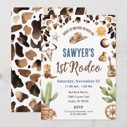 Invitation d'anniversaire « 1er Rodéo » Cowboy de (Devant / Derrière)