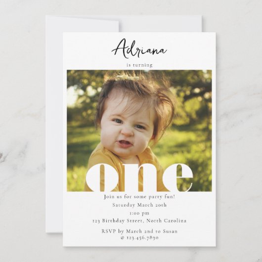 Invitation d'anniversaire 1er Un script photo (Devant)