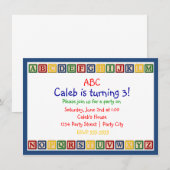 Invitation d'anniversaire 1ère année bébé ABC Alph (Devant / Derrière)