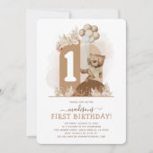 Invitation d'anniversaire 1ère année Boho Bear (Devant)