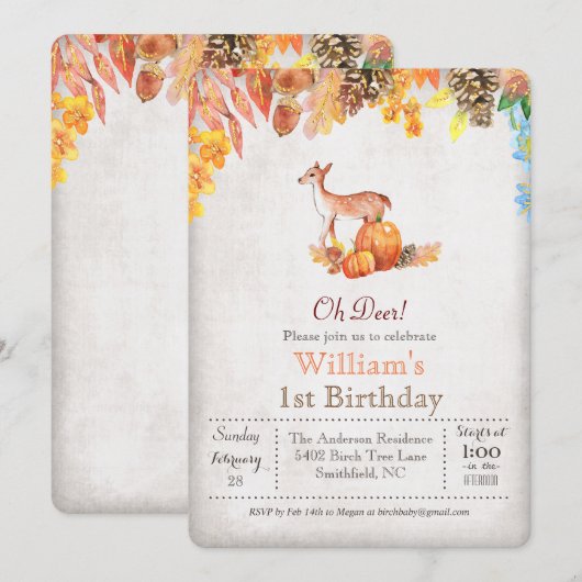 Invitation d'anniversaire 1ère année Citrouille d' (Devant / Derrière)