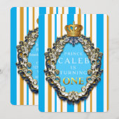 Invitation d'anniversaire 1ère année Couronne Or R (Devant / Derrière)