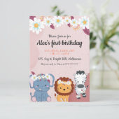 Invitation d'anniversaire 1ère année éléphant lion (Debout devant)