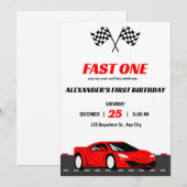 Invitation d'anniversaire 1ère année Fast One Voit (Devant / Derrière)