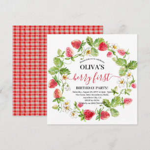 Invitation d'anniversaire 1ère année fraise aquare