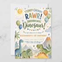 Invitation d'anniversaire 1ère année garçon dinosa