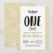 Invitation d'anniversaire 1ère année Or, Nœud Papi (Devant / Derrière)