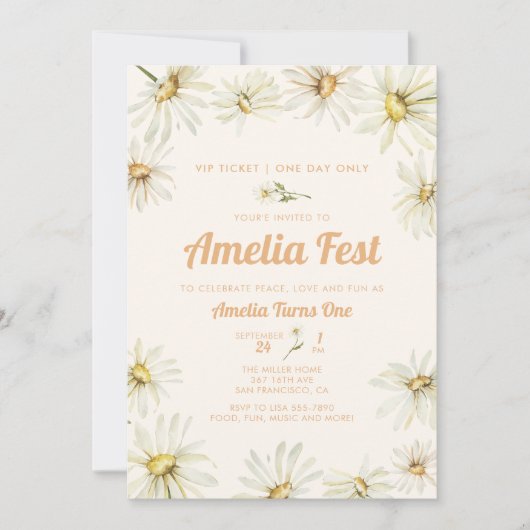 Invitation d'anniversaire 1ère année pour fille | (Devant)