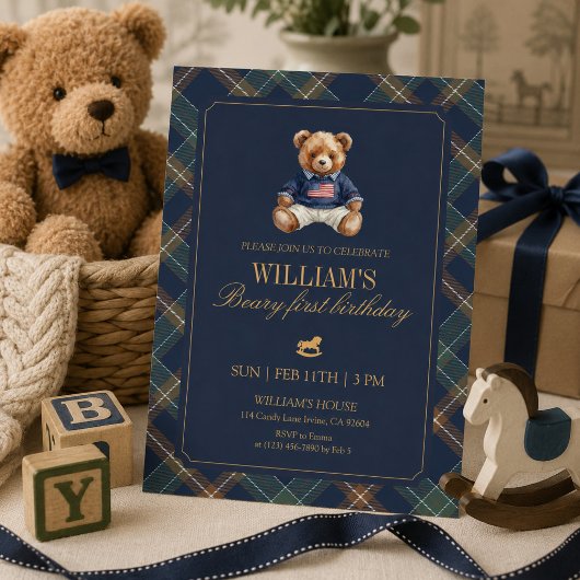 Invitation d'anniversaire 1ère année Teddy garçon