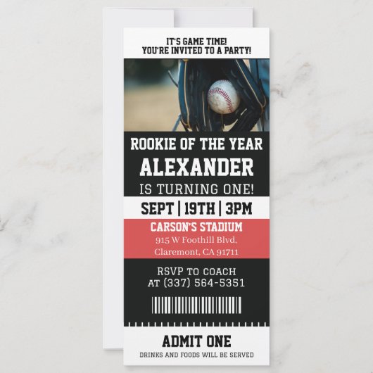 Invitation d'anniversaire 1ère année Ticket de Bas (Devant)