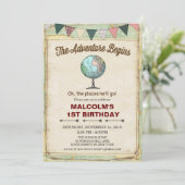 Invitation d'anniversaire 1ère année Vintage Globe (Debout devant)