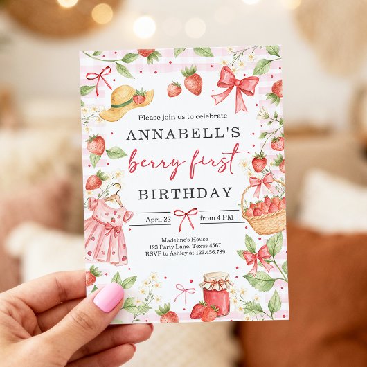 Invitation d'anniversaire 1ère fraise douce