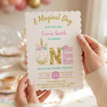 Invitation d'anniversaire 1ère licorne rose avec p