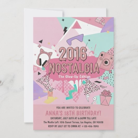 Invitation d'anniversaire 2016 Nostalgia Glow-Up (Devant)