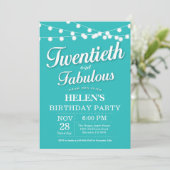 Invitation d'anniversaire 20 ans Aqua Turquoise Fa (Debout devant)
