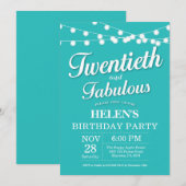 Invitation d'anniversaire 20 ans Aqua Turquoise Fa (Devant / Derrière)