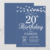Invitation d'anniversaire 20 ans Bleu (Devant / Derrière)