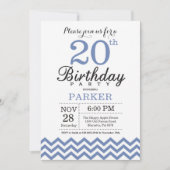 Invitation d'anniversaire 20 ans Bleu Chevron (Devant)