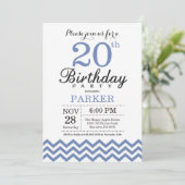 Invitation d'anniversaire 20 ans Bleu Chevron (Debout devant)